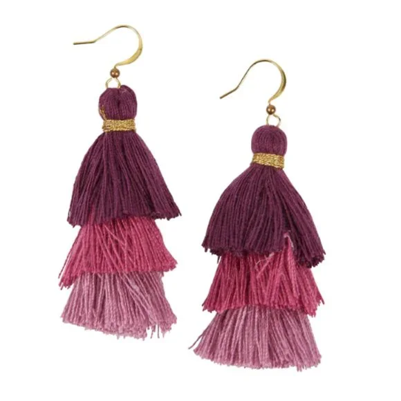 BNWT Initials Inc. Tassel Necklace and Earrings Set Color: Wildberry - Picture 5 of 8